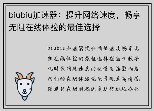 biubiu加速器：提升网络速度，畅享无阻在线体验的最佳选择