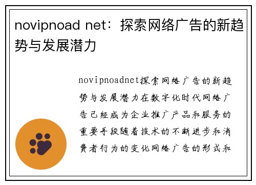 novipnoad net：探索网络广告的新趋势与发展潜力